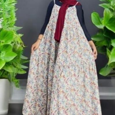 YUK CHECKOUT  Overall Long Dress Pantai motif bunga Rayon premium Wanita Santai Panjang Outer Gamis 