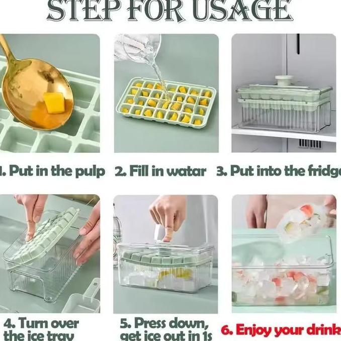 Es Batu Love Maker Cetakan Es Batu 32 Grid 2 Tray Wadah Transparan Dengan Tutup Wadah Es Batu