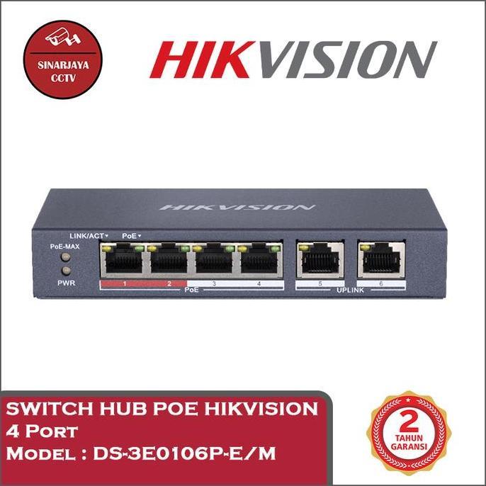 TERLARIS SWITCH HUB POE HIKVISION DS-3E0106P-E/M 4 PORT POE+ 2 PORT UPLINK
