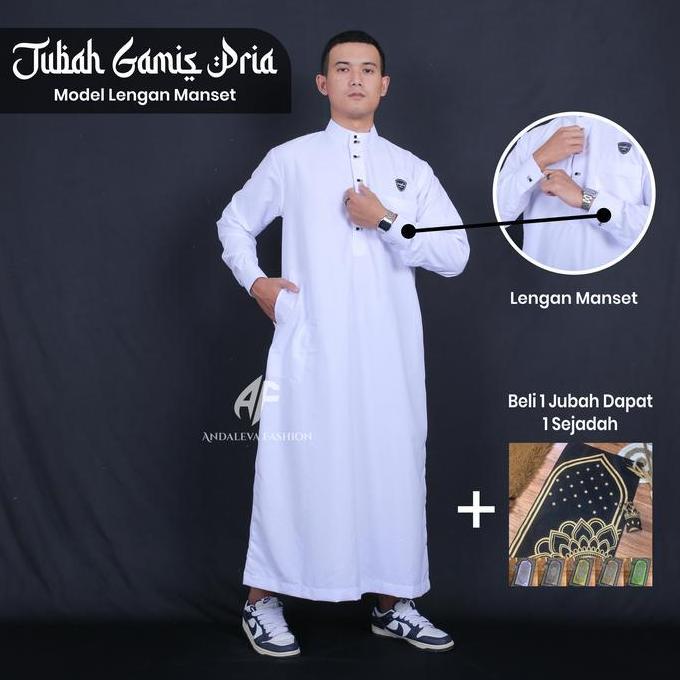 Baju Jubah Gamis Pria Remaja Dewasa Muslim Lengan Manset Tampilan Elegant Model Kancing Sultan - Gam