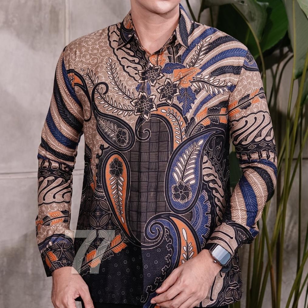Cuci Gudang  Batik 77 Motif Surya Kemeja Lengan Panjang Kemeja Lengan Pendek Kemeja Pria Kemeja Bati