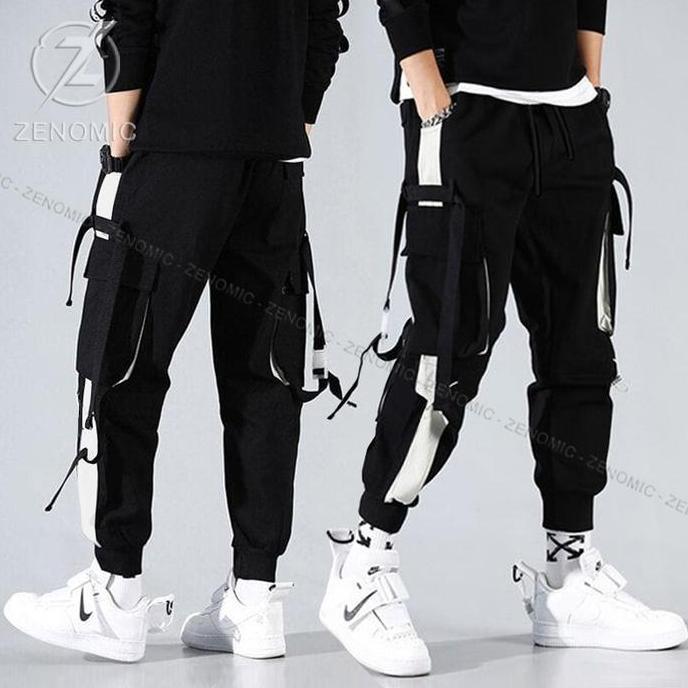 RIYANDEM_ - CELANA KOREA JOGGER TALI HITAM PRIA WANITA CARGO JOGER HYPEBEAST KOREA STYLE TRENDY MEN 