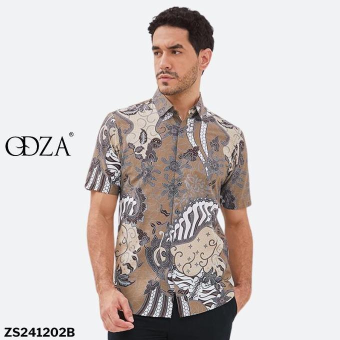 Odza Classic Odza Batik Baju Kemeja Batik Lengan Pendek Regular Fit Pria Hem Solo Asyura Hijau Tosca