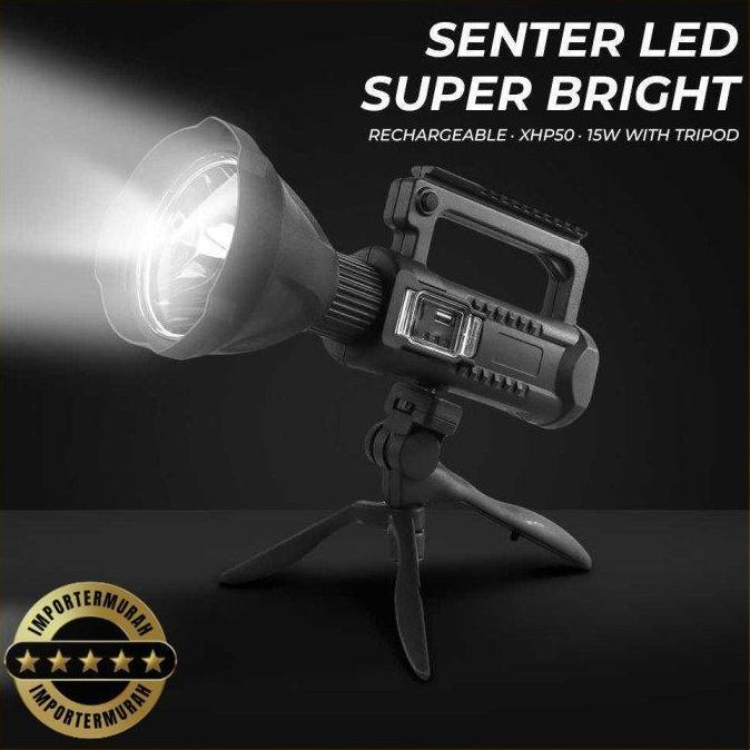 VINENNI Senter LED Super Bright Rechargeable XHP50 15W with Tripod - W590