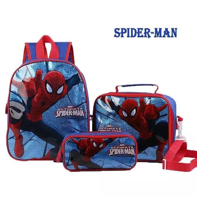 tas sekolah anak laki laki satu set 3in1 tas printing karakter superhero tas ransel anak cowok motif