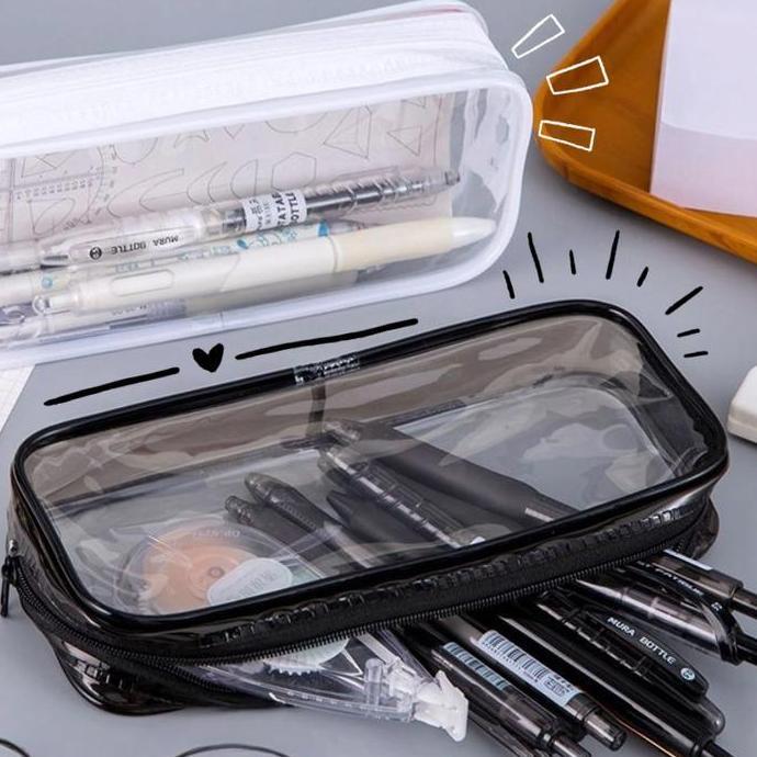 AQZEVUN Tempat Pensil Aesthetic Transparan Kotak Pensil Kanvas Muat Banyak Korea/Tempat Pensil Korea