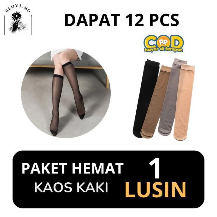 Clova (12 Pcs) 1 Lusin Kaos Kaki Stocking WanitaTransparan Stocking Legging Lingerie Panjang Pendek
