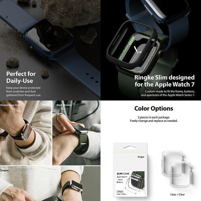 Ringke Casing Compatible For Apple Watch 9 / 8 / 7 41mm Slim Clear + Pink Bening Hardcase Anti Slip 