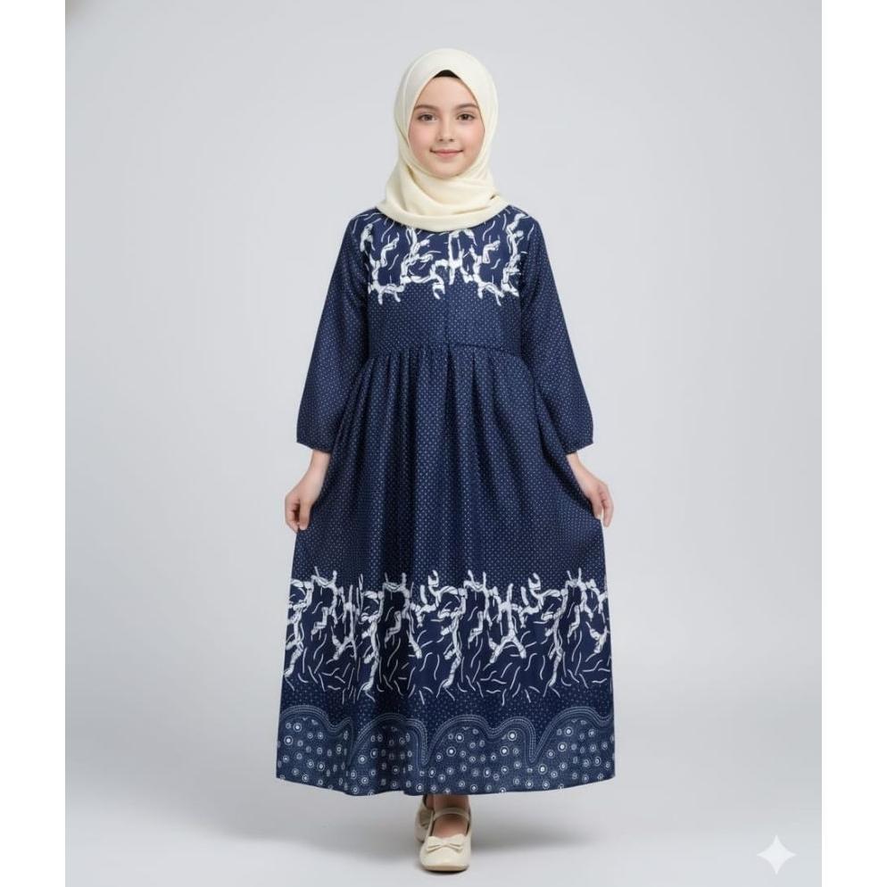 Termurah  Gamis Batik Anak Perempuan Lengan Panjang,Baju Gamis Batik Anak Modern,Baju Muslim Anak Pe