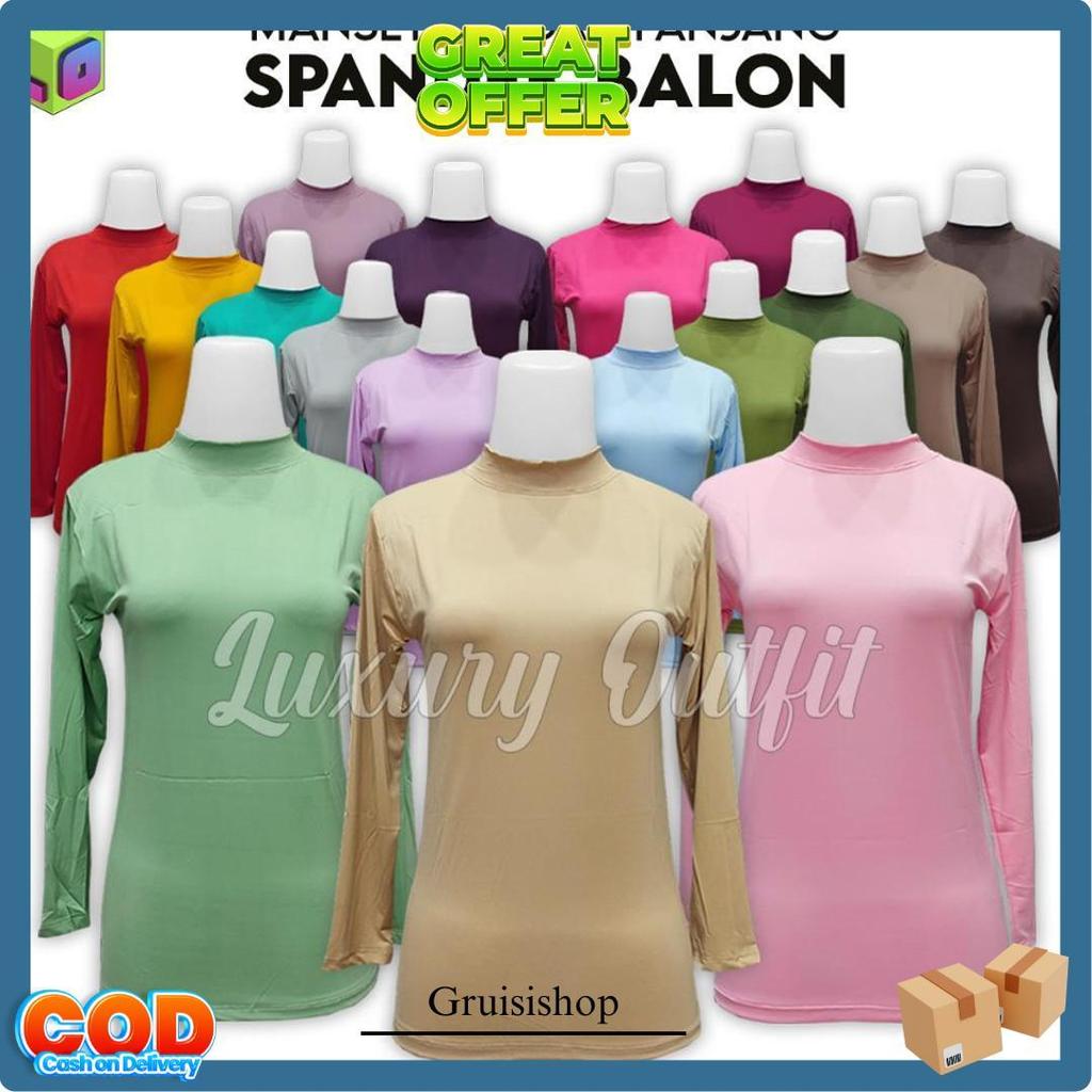 Baju Manset Kebaya Lengan Panjang Wanita Polos Bahan Spandek Balon Dalaman Perempuan Hitam Putih War