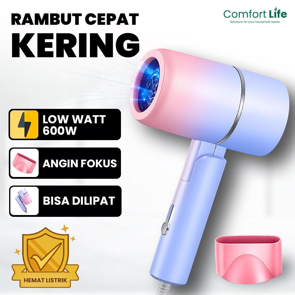 Hair Dryer Lipat Pengering Rambut Dengan Ion Cahaya Biru Low Watt 200-600 Watt