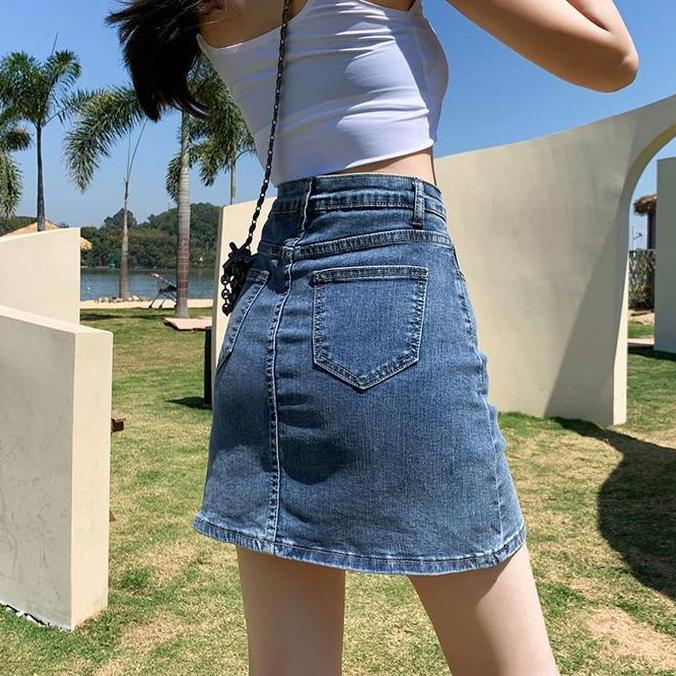 KEKINIAN ROK JEANS PENDEK WANITA HW ROK MINI-R007 KEKINIAN
