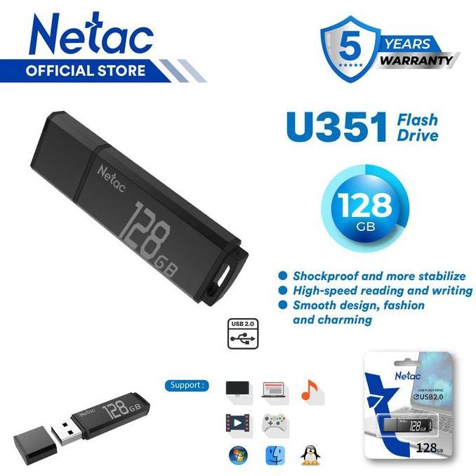 Netac Flashdisk U351 USB 2.0 Flash Drive 128GB Compatible with Windows XP/7/8/10 Mac OS X 10.5 Linux