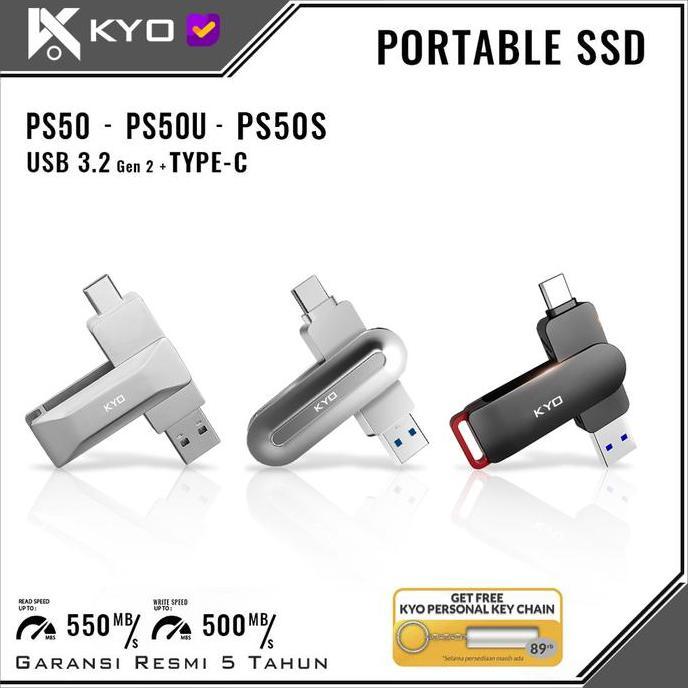 Lengkapjaminan- Kyo Ps50 / Ps50U / Ps50S 56Gb Portable Ssd Usb 3. Type C External Ssd Eksternal Ussd