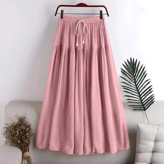 KEKINIAN Skirt Linen Wanita Jumbo - Rok Wanita Murah - Skirt Korea - Skirt Linen Polos Fit Karet Pan