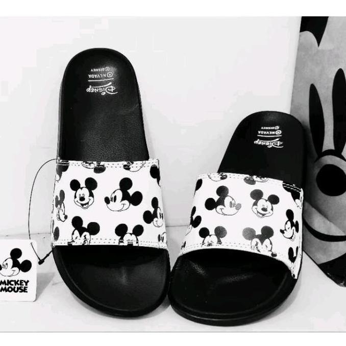 FLASH SALE Sandal Selop Nevada Mickey Mouse Star Pria Wanita Anti Licin Shoes Sendal Karet Hitam Bla