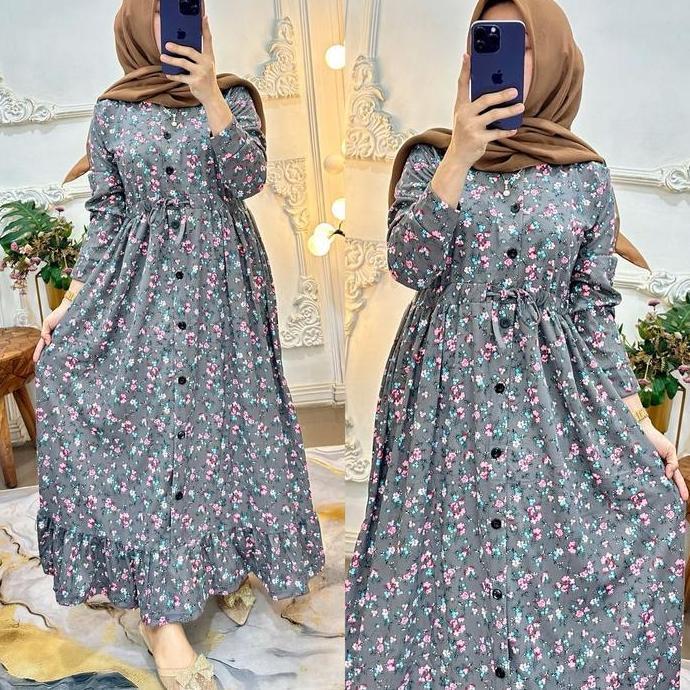 BEST SELLER  Gamis serut motif kancing muslimah panjang Wanita rempel busui dress mewah lebaran BEST