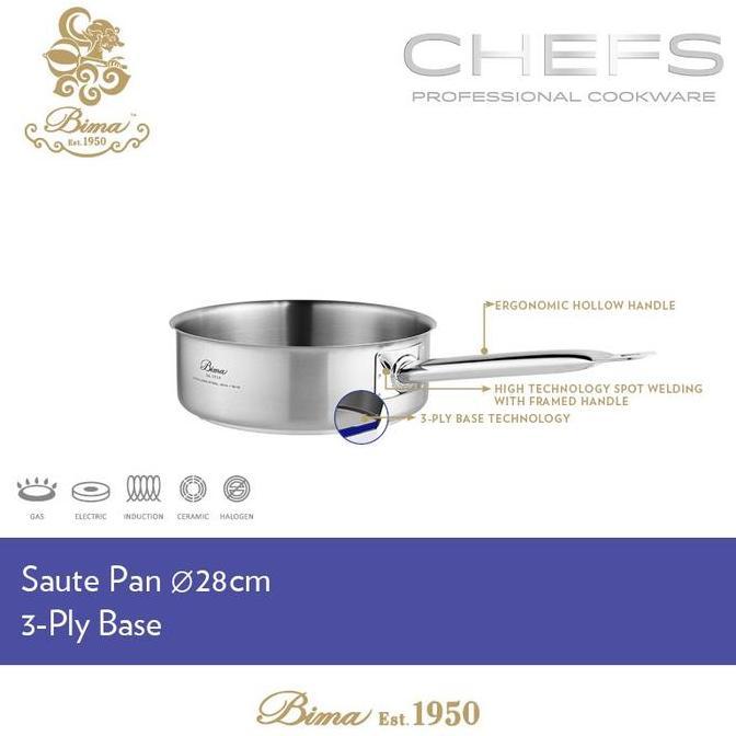 TERBARU - Bima Saute Pan Chef SUS 304 3Ply Tebal Wajan Tumis Stainless Steel