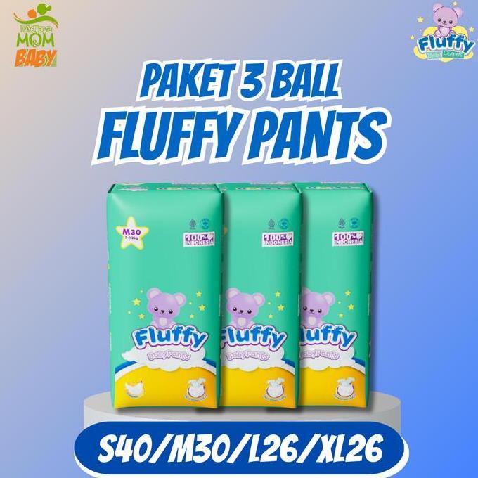Serakarim6 - 3 BALL FLUFFY PANTS Popok Bayi I S40 I M30 I L26 I XL26
