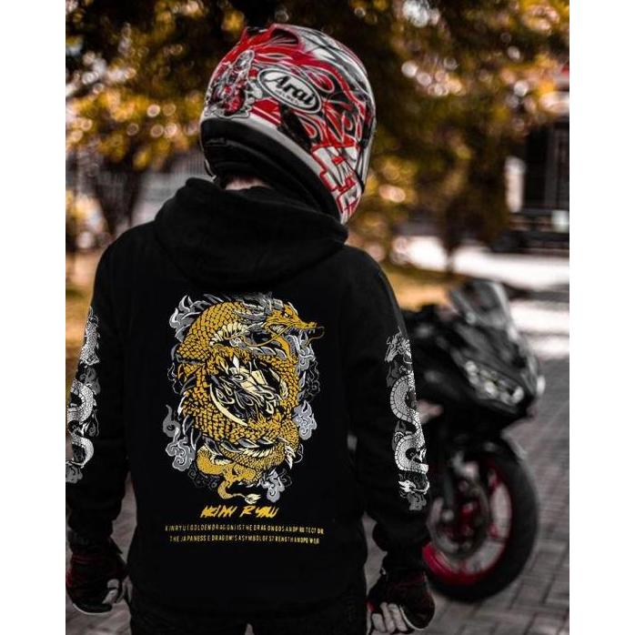 Uomo- Sweater Hoodie Prostreet Ryujin Hitam Tebal Pria Wanita
