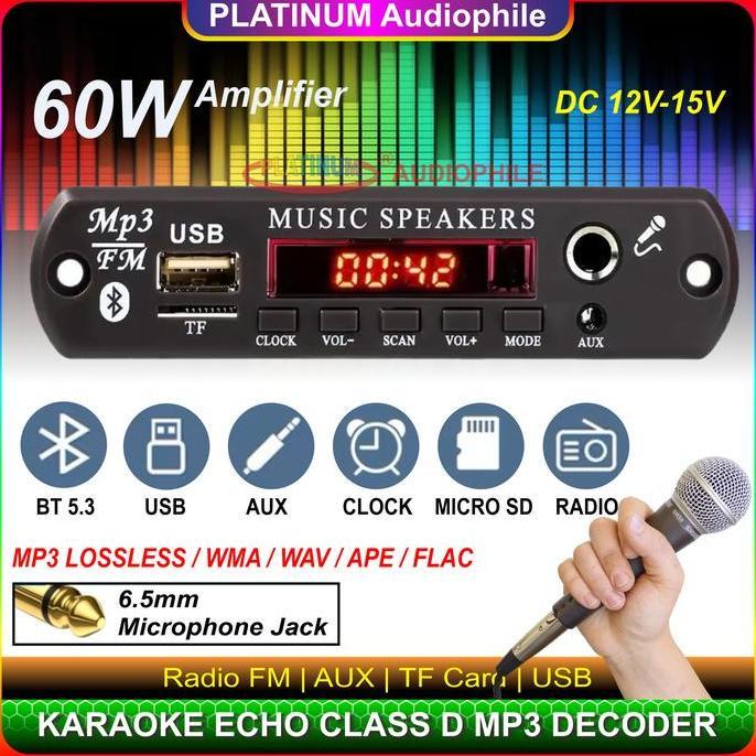 Modul MP3 Decoder Bluetooth Karaoke Mic echo Amplifier 60W Multimedia Speaker K59