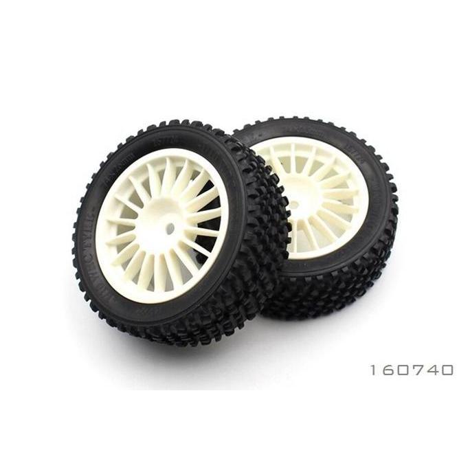 BRC 1/10 RALLY WHITE FRONT TYRE AND RIM (PREGLUED) 75X26MM (2)