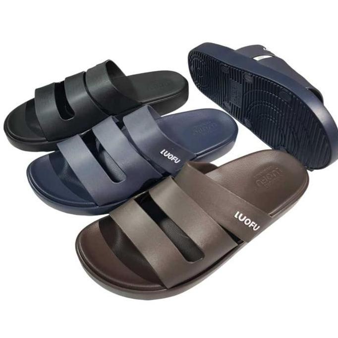 Sandal Cowo Minimalis Luofu Sandal Selop Karet Pria Empuk Ban Tiga Import E6222-E01 (E6)