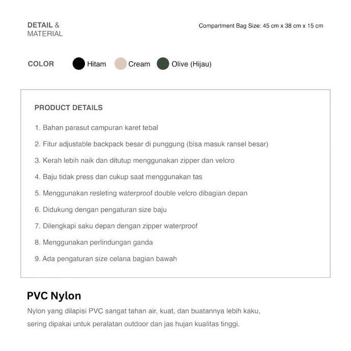 Uomo- 3Second Jas Hujan Pria Wanita Regular Fit Raincoat Setelan Eden Ol-C090125