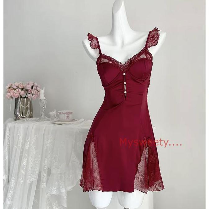 (M/L)Satu Set Baju Tidur Cup Bra Sexy Lingerie Wanita /Sexy Lingerie Bahan Satin (Yy73 Set)