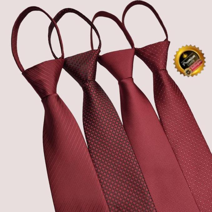 Ikapp99 - Dasi Merah Maroon  Dasi Kantor Pria  Dasi Instan Deep Maroon