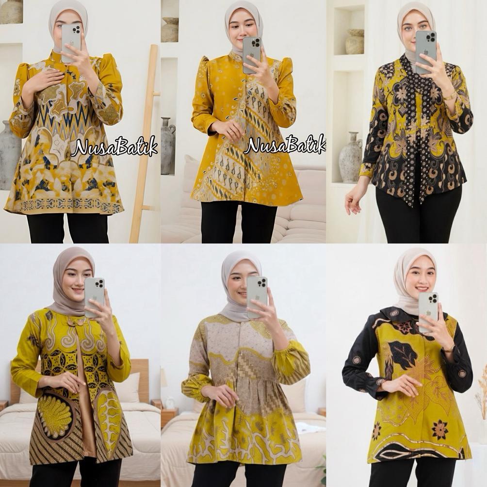 Unik Baju Batik Wanita Warna Kuning/Yellow Series Atasan Batik Wanita Modern Baju Seragaman Kerja Ka