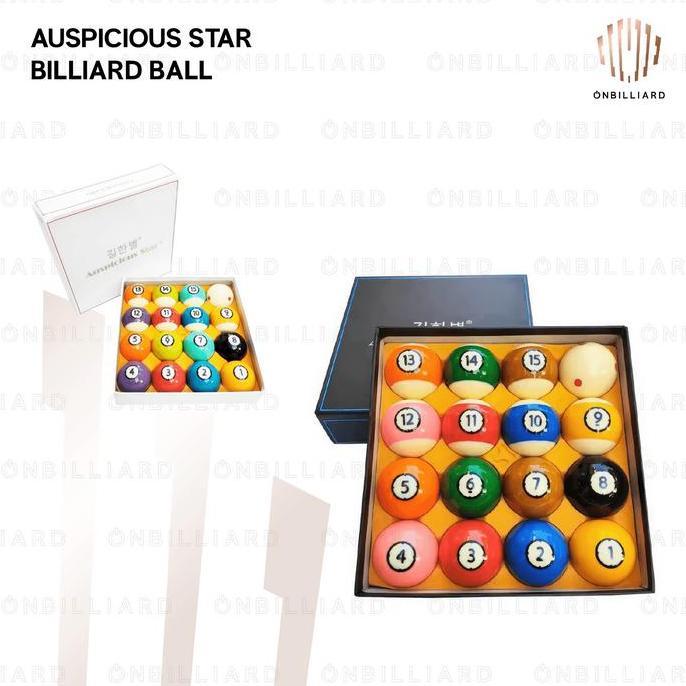 TERBARU - AUSPICIOUS STAR Billiard Ball Set TV Pro Cup 57.2mm Black White Bola Billiard DOT AUSPICIO