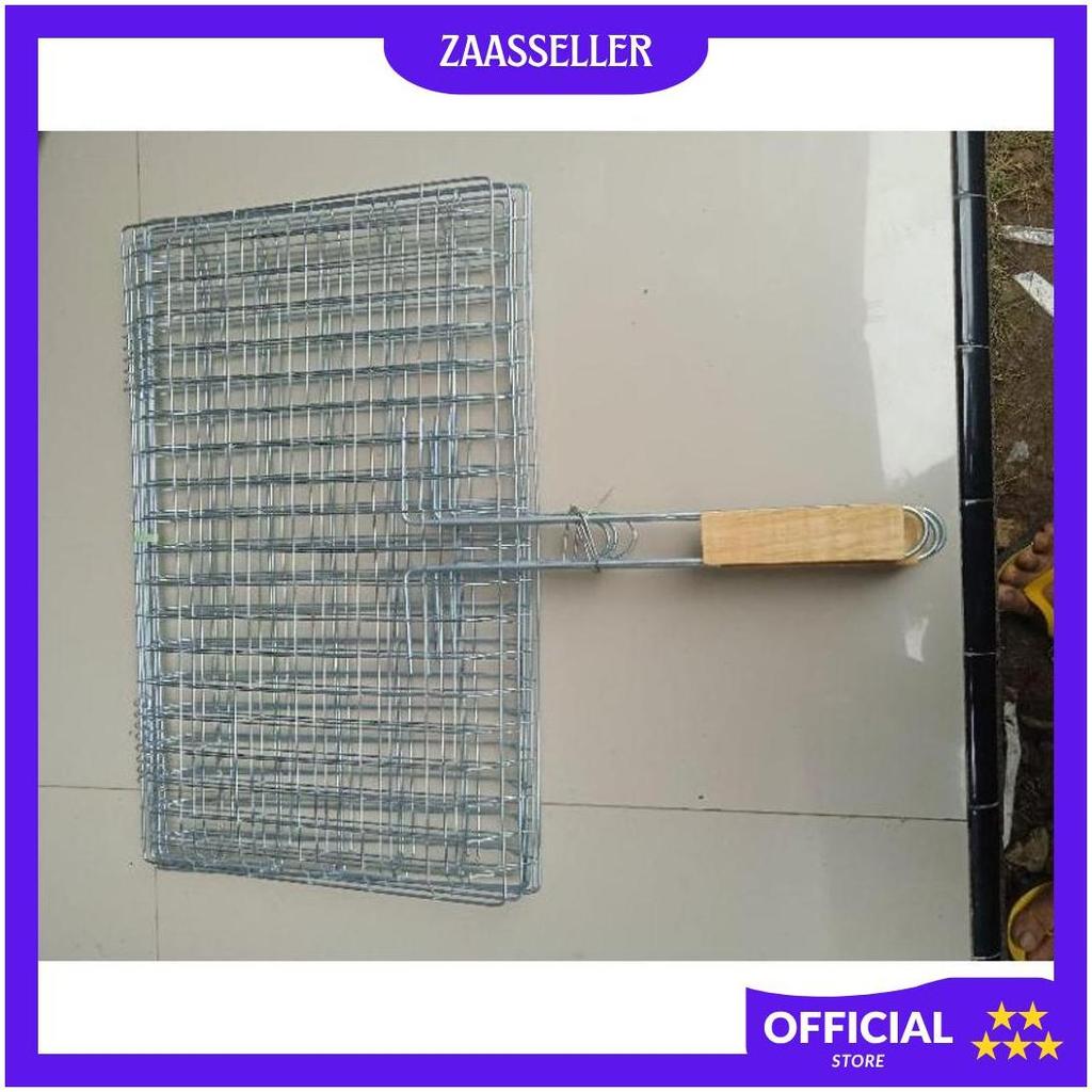 Panggangan Ikan/Ayam Ukuran 50 x 31 Super Jumbo Gagang Kayu / Pemanggang stainless WP