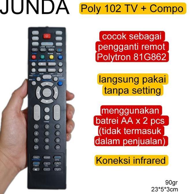 JUNDA Poly 102 TV+Compo cocok sebagai pengganti Remote TV Polytron 81G862 Remot