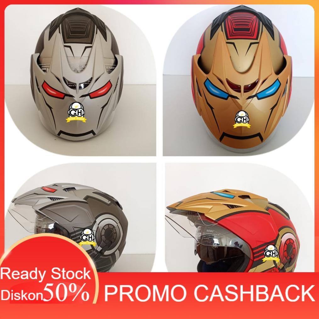 Terlaris 11.11 HELM JARVIS IRONMAN AVENGERS HELMET DUA KACA MURAH HELMET DOUBLE VISOR MURAH HELMET D