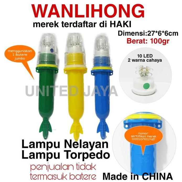 LAMPU NELAYAN ,FISHNET SIGHT, TORPEDO 10 LED (2 WARNA LAMPU)