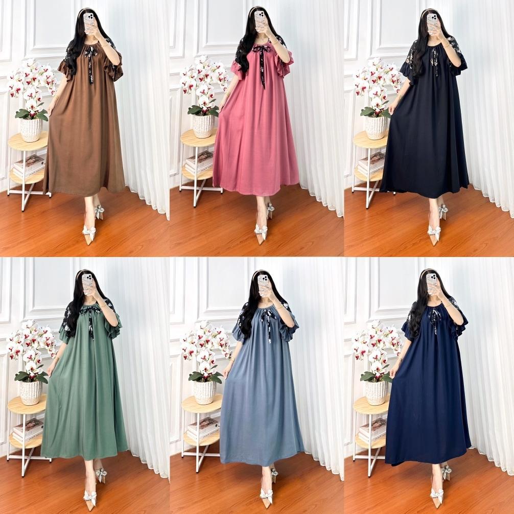 Homedress Daster Fuji Panjang Rayon premium Long Dress Wanita Kekinian Bumil Karet Kerut Dada Daster