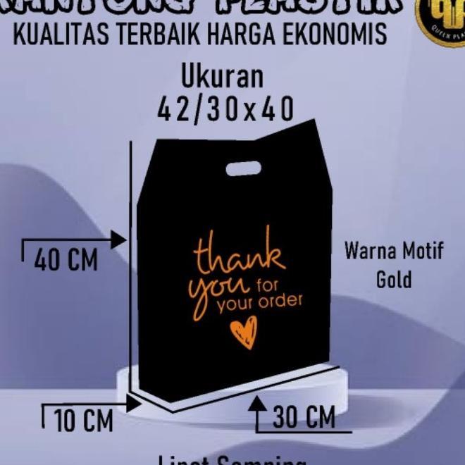 Kantong Plastik Pe Hitam Uk 42/30X40 Motif Thank You Lipatan Samping | Kantong Plastik Sepatu Anak |