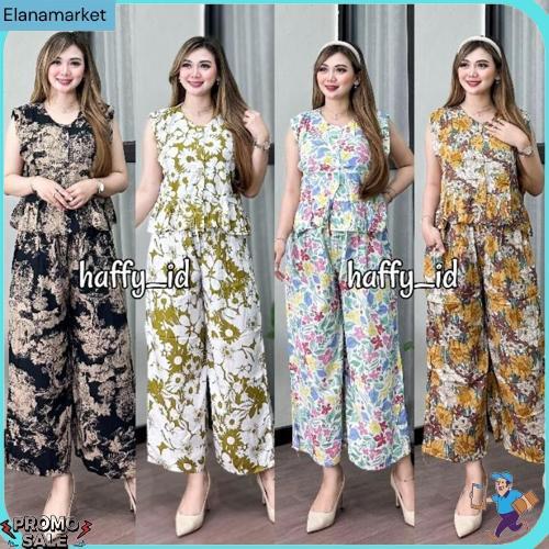 One Set Elmira Setelan Wanita Kutung Celana Kulot 7/8 Rayon Premium Jumbo Produk Favorit
