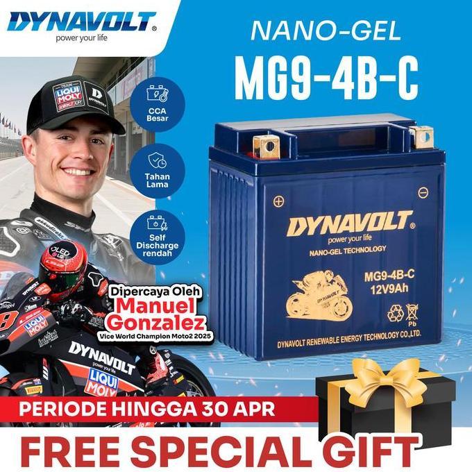 PROMO DYNAVOLT AKI MOTOR UNTUK SUZUKI THUNDER 125/250, DLL | AKI NANO-GEL MG9-4B-C | 9 AH 225 CCA
