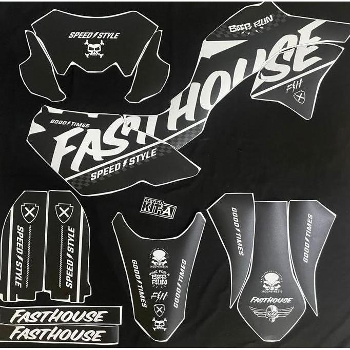 decal sticker striping KLX New dtracker Motif FASTHOUSE Hitam Putih D-A4-415