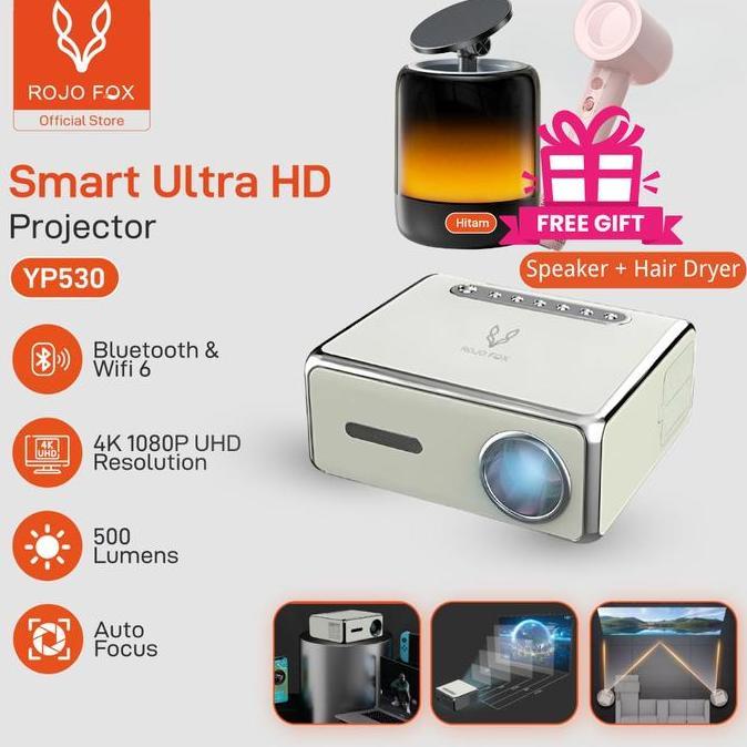 TIRNO_STORE - ROJO FOX ANDROID SMART PROJECTOR YP530 | 4K FULL HD 1080P | AUTO & MANUAL FOCUS | WIFI