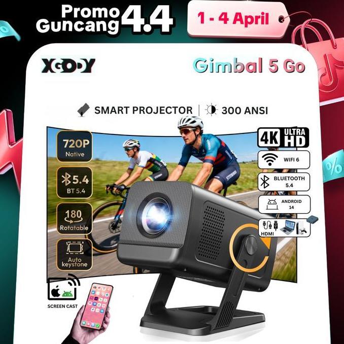 TIRNO_STORE - XGODY GIMBAL 5 GO SMART PROYEKTOR LCD - ANDROID 14 - 720P - AUTO KEYSTONE SPEAKER - NE