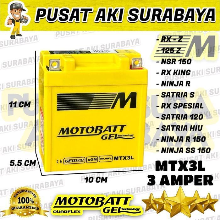 Jaminan Ori Motobatt Mtx3L Accu Gel Aki Motor Suzuki Satria Hiu Satria S Kawasaki Ninja 150 Yamaha R