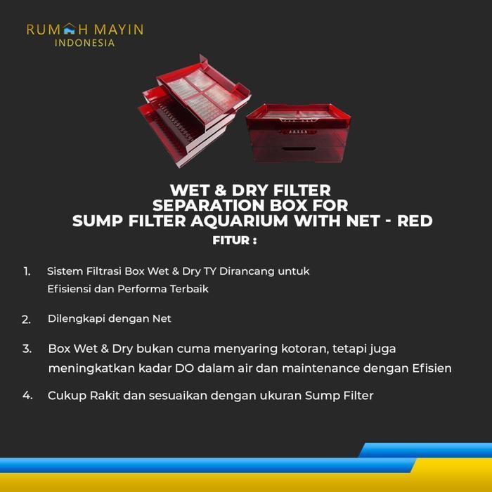 Wet & Dry Filter Separation Box For Sump Filter Aquarium With Net - Red
