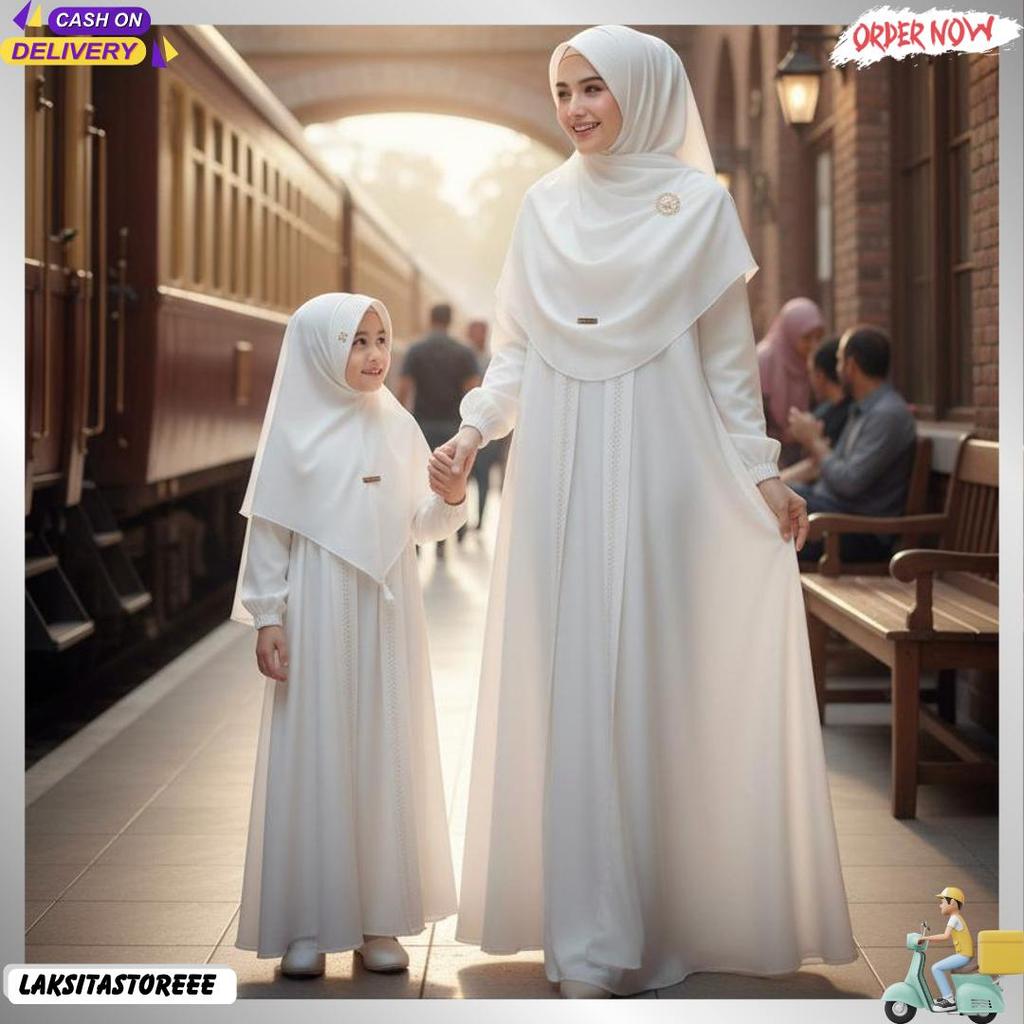 Gamis  Abaya Couple Ibu Dan Anak Perempuan Warna Putih Terbaru Cocok Jalan & Acara Formal Produk Fav