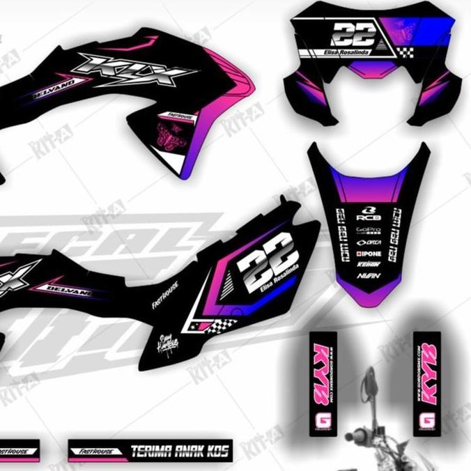 Decal sticker klx 150 bf WARNA HITAM LIST BIRU GRADASI PINK full body keren