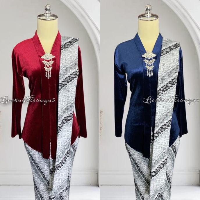 wigunadarmahi - setelan kebaya kartini encim bludru / kebaya + selendang + jarik motif lereng sogan 