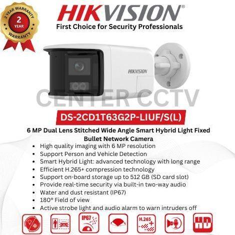 DS-2CD1T63G2P-LIUF/SL - HIKVISION IP 6MP DUAL LENS WIDE ANGLE HYBRID BULLET CAMERA Smart Cctv