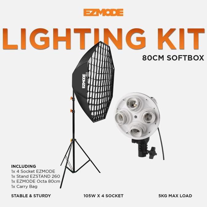 Lukasparadise  - EZMODE Studio Lighting Stand + 4 Socket Octagon Softbox 80cm with Grid
